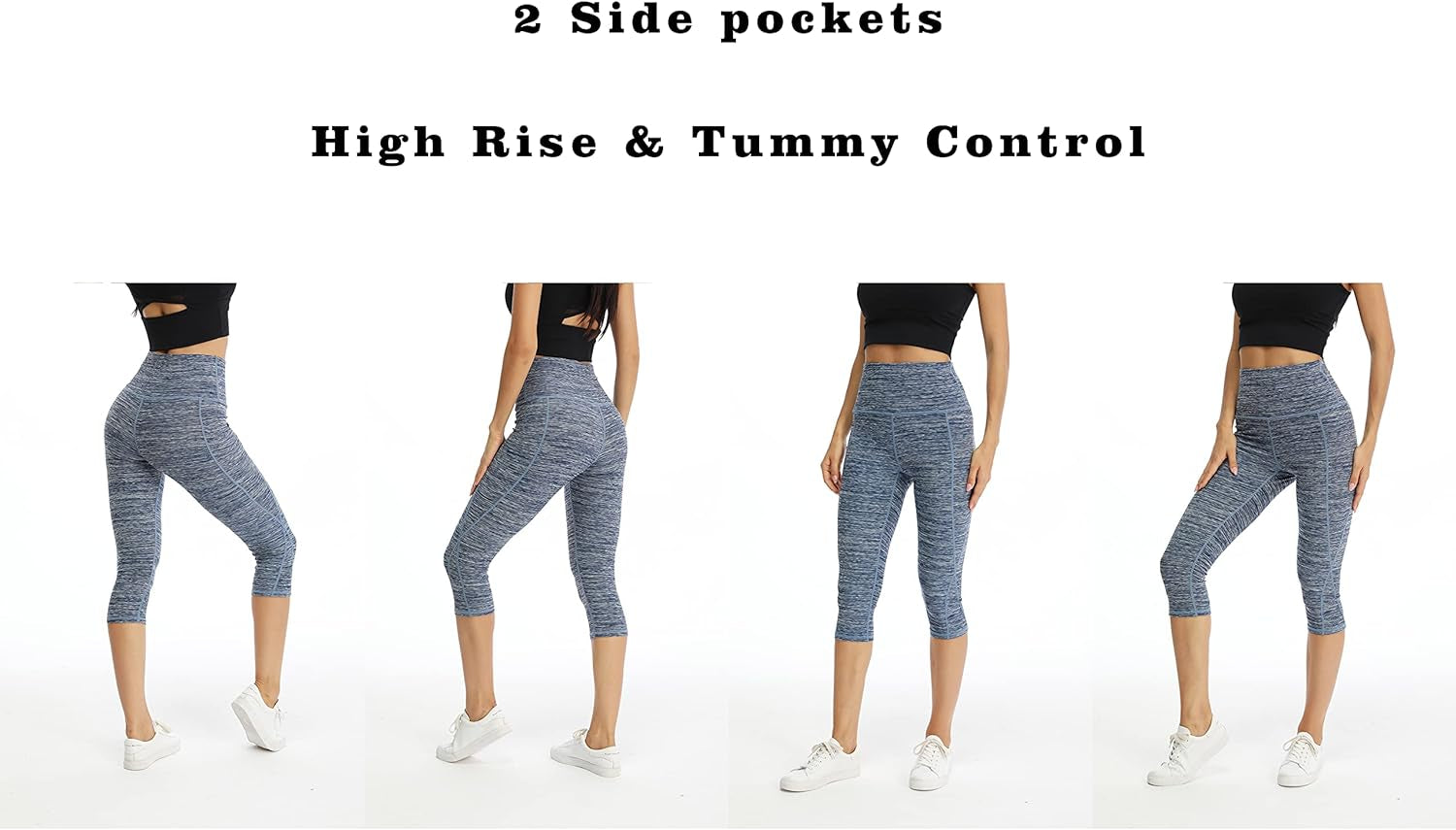 Women'S High Waist Biker Shorts Running Gym Compression Spandex Shorts Side Pockets Yoga Capri Leggings
