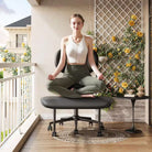 Faux Leather Ergonomic Cross-Legged Office Chair ADHD Meditation Chair with Wheels and Height Adjustable, Black