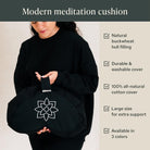 Large Meditation Cushion | Zafu Yoga Bolster Meditation Floor Pillow Seat | Buckwheat Hull Filled Crescent Shaped Cushion with Removable Washable Cover + Carry Handle (Minimal Black)