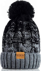 Women Winter Pompom Beanie Hat with Warm Fleece Lined, Thick Slouchy Snow Knit Skull Ski Cap