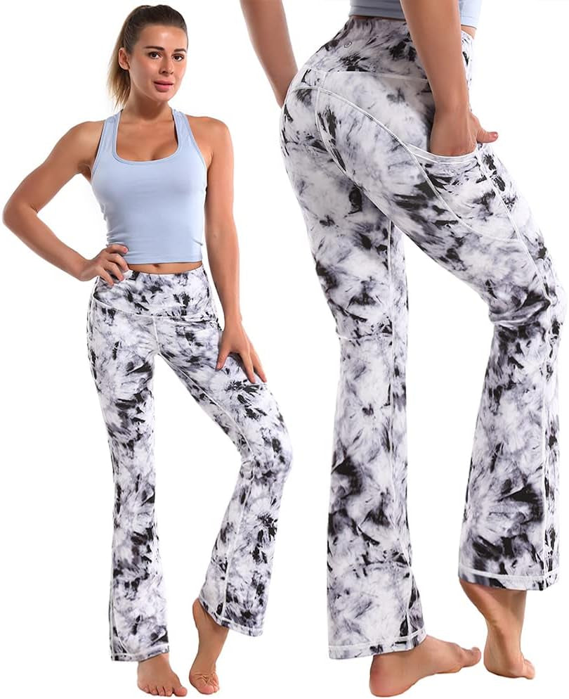 29"/31"/33"/35"/37" Women Bootleg/Wide Legs High Waist Yoga Pants Tummy Control Bootcut Workout Flared Out Pockets