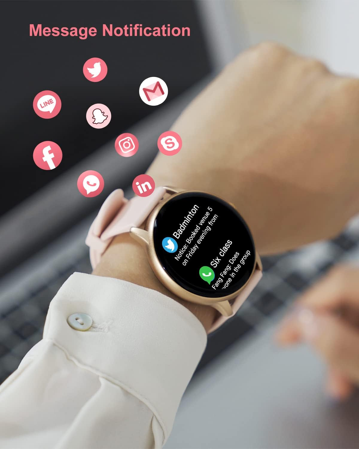 Women Smart Watch Compatible with Iphone and Android Phones IP68 Waterproof, round Watch for Women Smartwatch Fitness Tracker Heart Rate Monitor Digital Watch with Personalized Watch Faces (Pink)