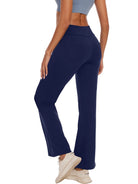 Womens Bootcut Yoga Pants with Pockets High Waist Bootleg Trousers Workout Gym Flare Legging Activewear Navy Blue M