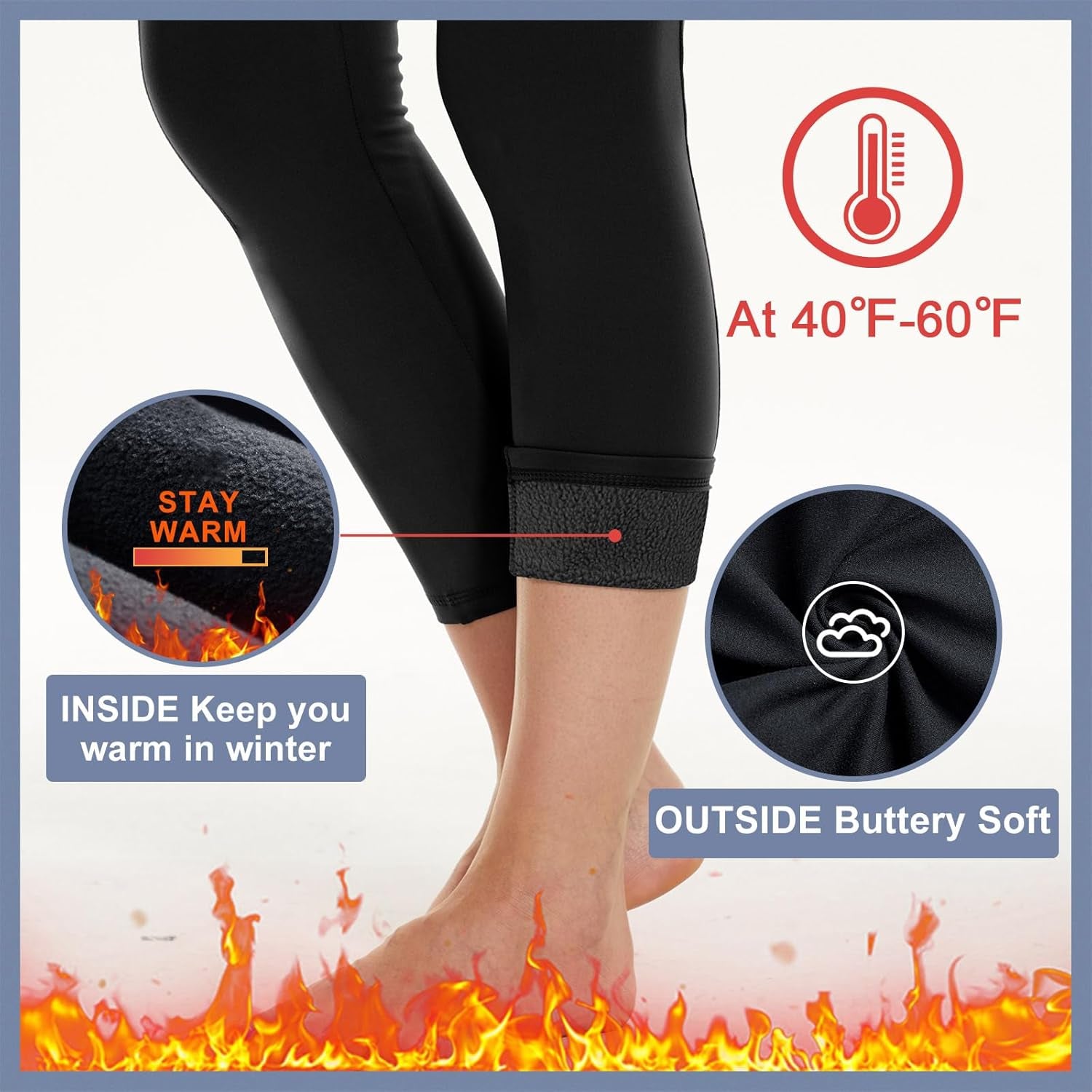 3 Pack Fleece Lined Leggings Women with Pockets - High Waisted Tummy Control Winter Thermal Warm Yoga Workout Pants
