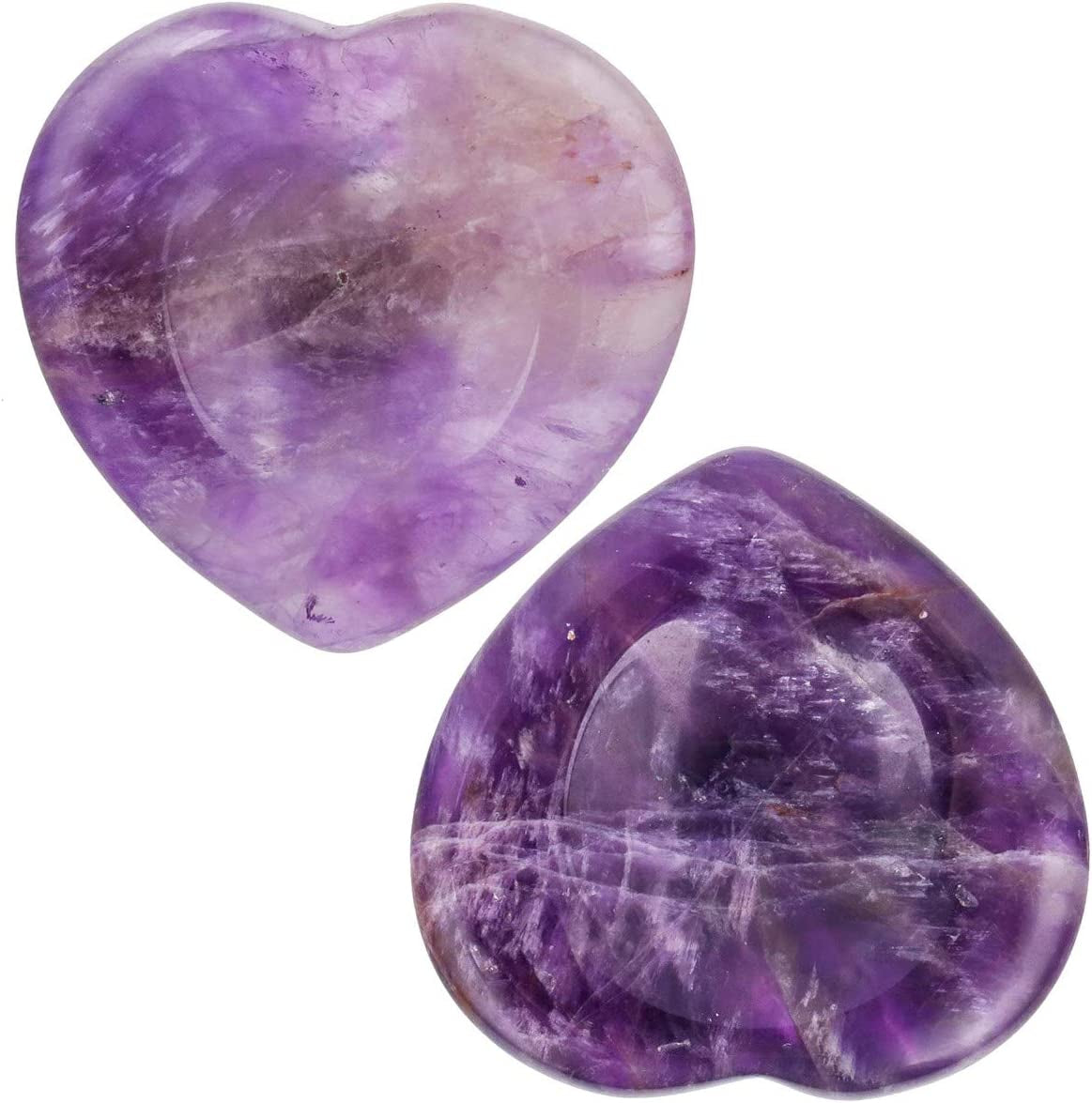 Pack of 2 Amethyst Crystal Thumb Worry Stone for Anxiety, Healing Crystal Pocket Palm Stone, Heart Shape