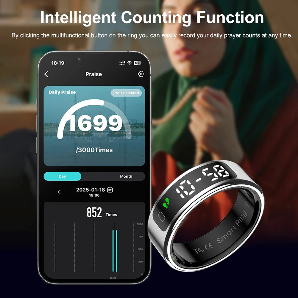 R11 Smart Ring BT 5.2 with Display Screen/Touch Wireless Charging 5 ATM Waterproof for Men Women for Android/Ios