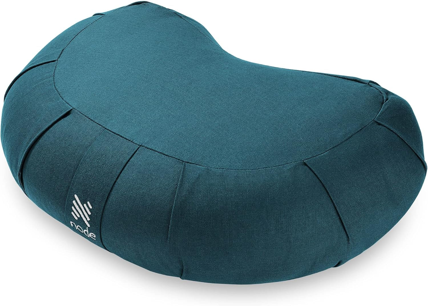 Zafu Meditation Cushion with Buckwheat Hulls, 17" Crescent Yoga Bolster Pillow with Organic Cotton Cover - Teal
