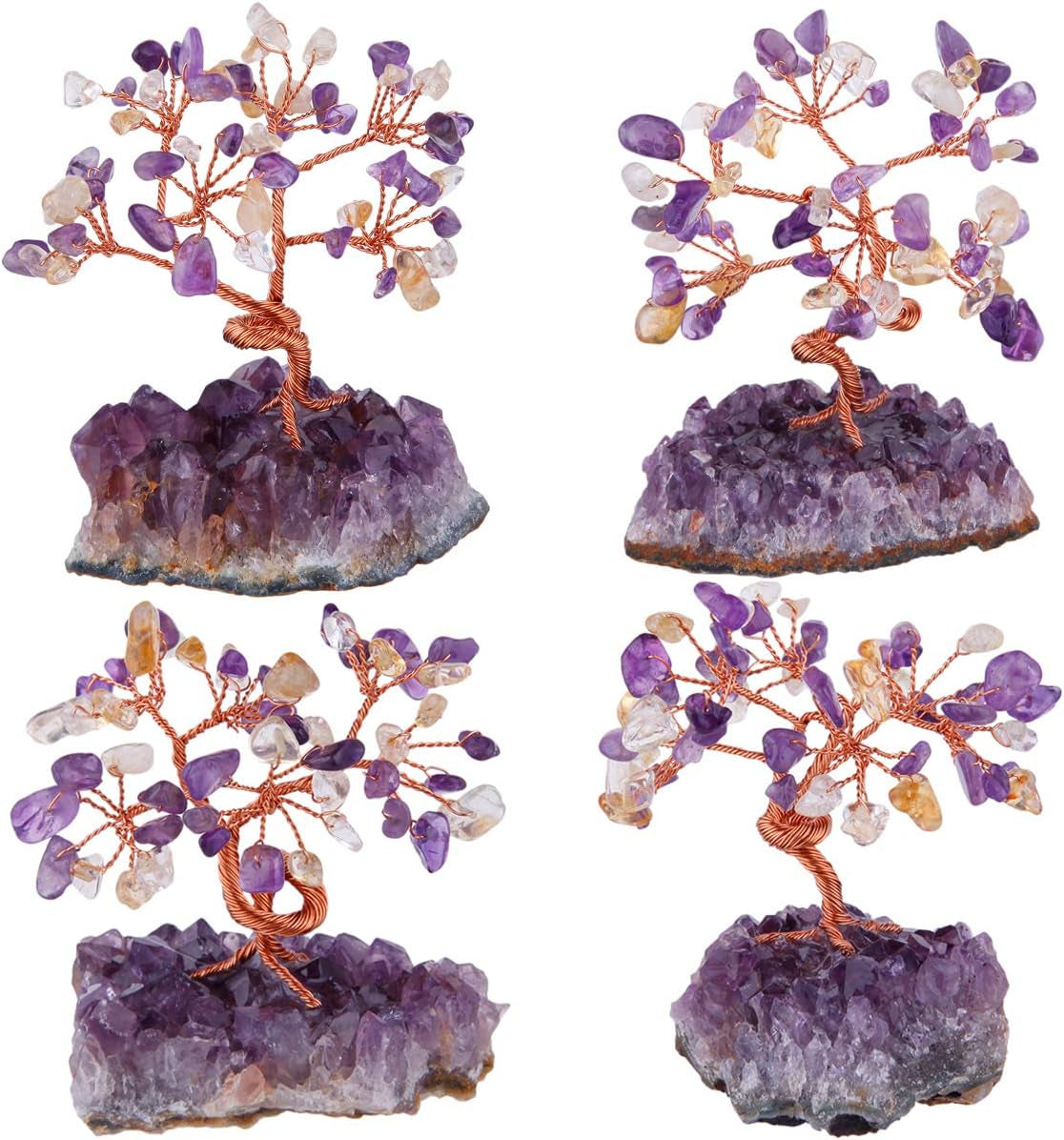 Citrine & Amethyst Crystal Tree with Amethyst Cluster Crystals Base Bonsai Money Tree for Wealth and Luck