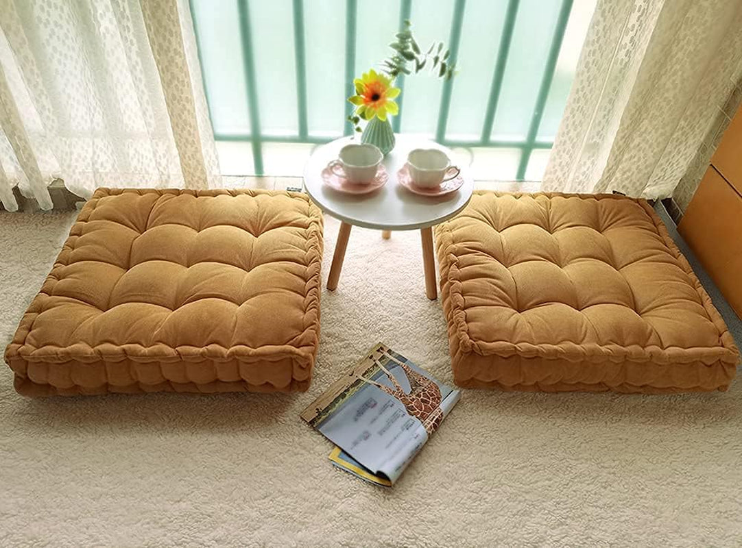 Floor Pillow 25X25 Inch, Square Meditation Cushion Floor Seating for Adults, Oversized Tufted Seat Cushion Reading Nook for Kids, Yoga Meditation Pillow for Sitting on Floor (Yellow)