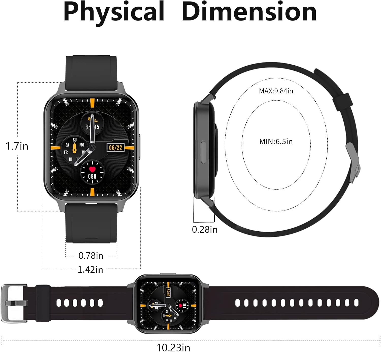 Smart Watch, 1.7" Smartwatch for Android and Ios Phones, Fitness Tracker with with Full Touch Color Screen Heart Rate and Sleep Monitor Pedometer, IP68 Waterproof Smart Watch for Women Men