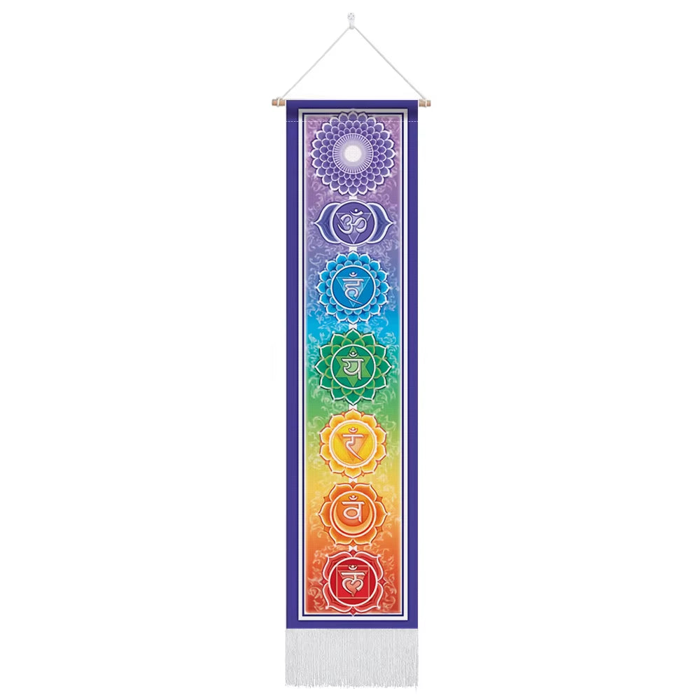 Seven Chakra Tapestry ,Hippie Mandala Chakras Wall Hanging , Yoga Meditation Tapestries for Spiritual Room Decor , 12.8"X 51.2"