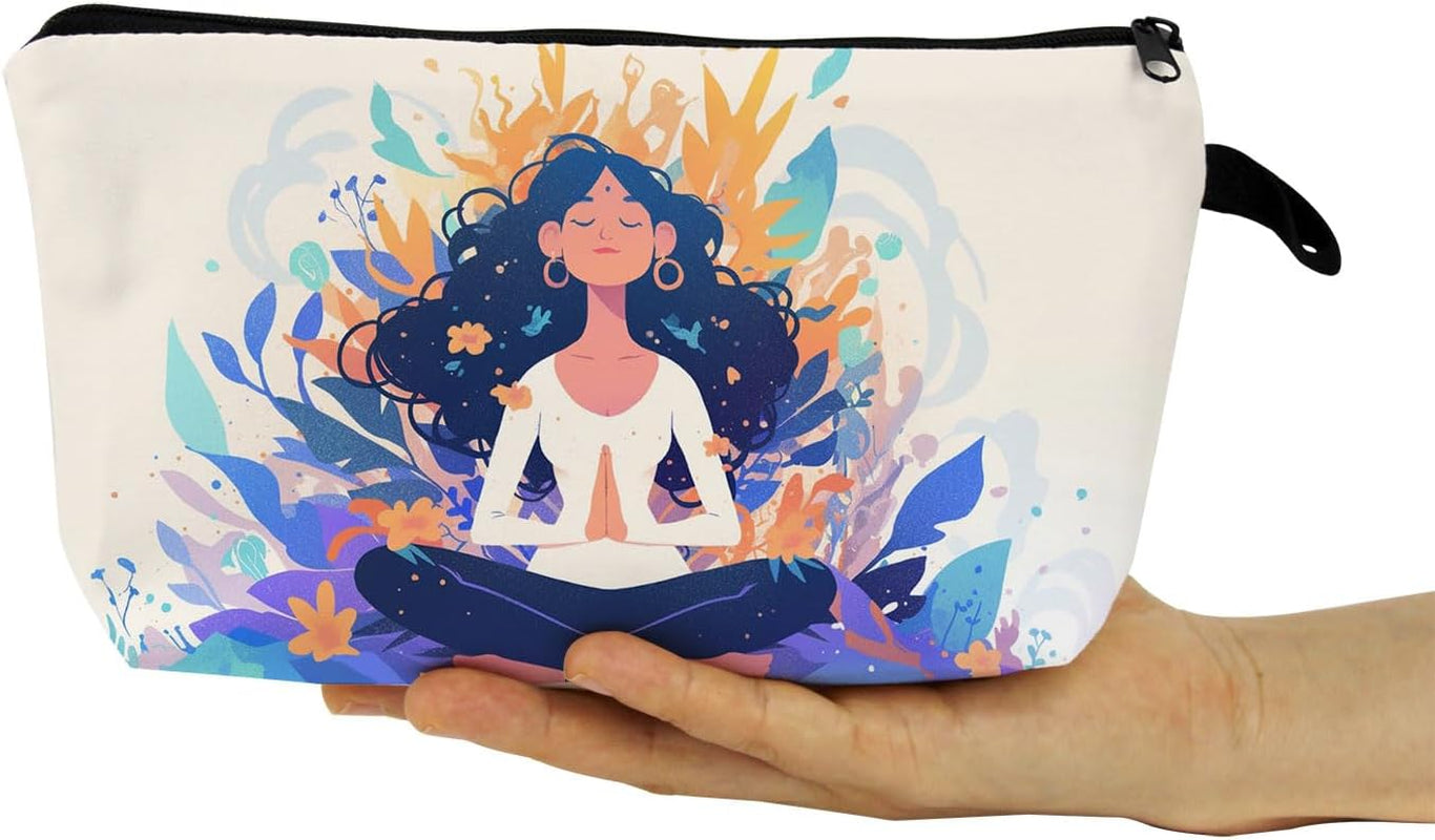 Yoga Gifts Colorful Yoga Makeup Bag Cute Small Organizer Bag with Zipper Yoga Print Cosmetic Bag Birthday Gifts for Yoga Lovers Coach Women Friends