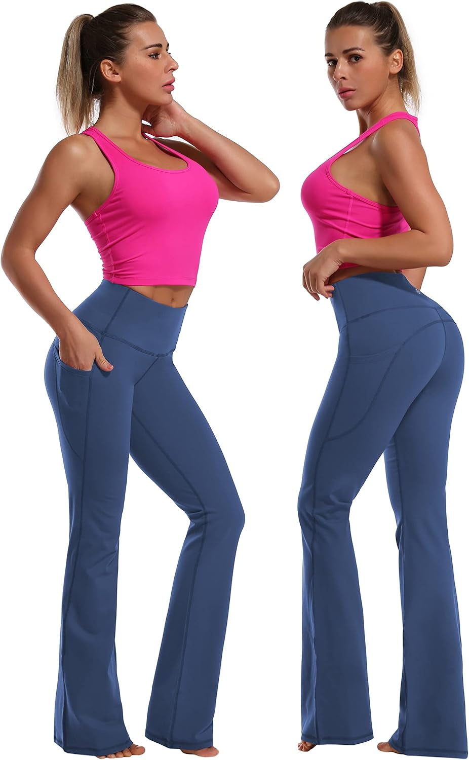 29"/31"/33"/35"/37" Women Bootleg/Wide Legs High Waist Yoga Pants Tummy Control Bootcut Workout Flared Out Pockets