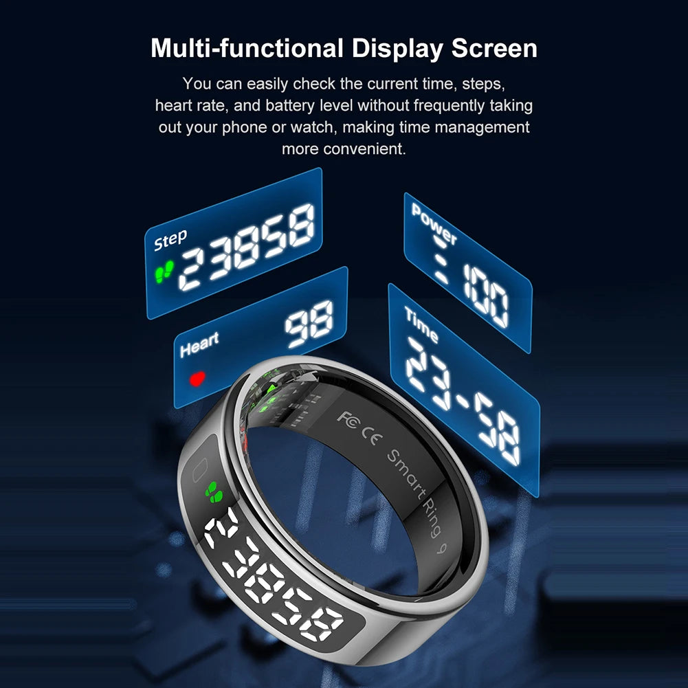 R11 Smart Ring BT 5.2 with Display Screen/Touch Wireless Charging 5 ATM Waterproof for Men Women for Android/Ios
