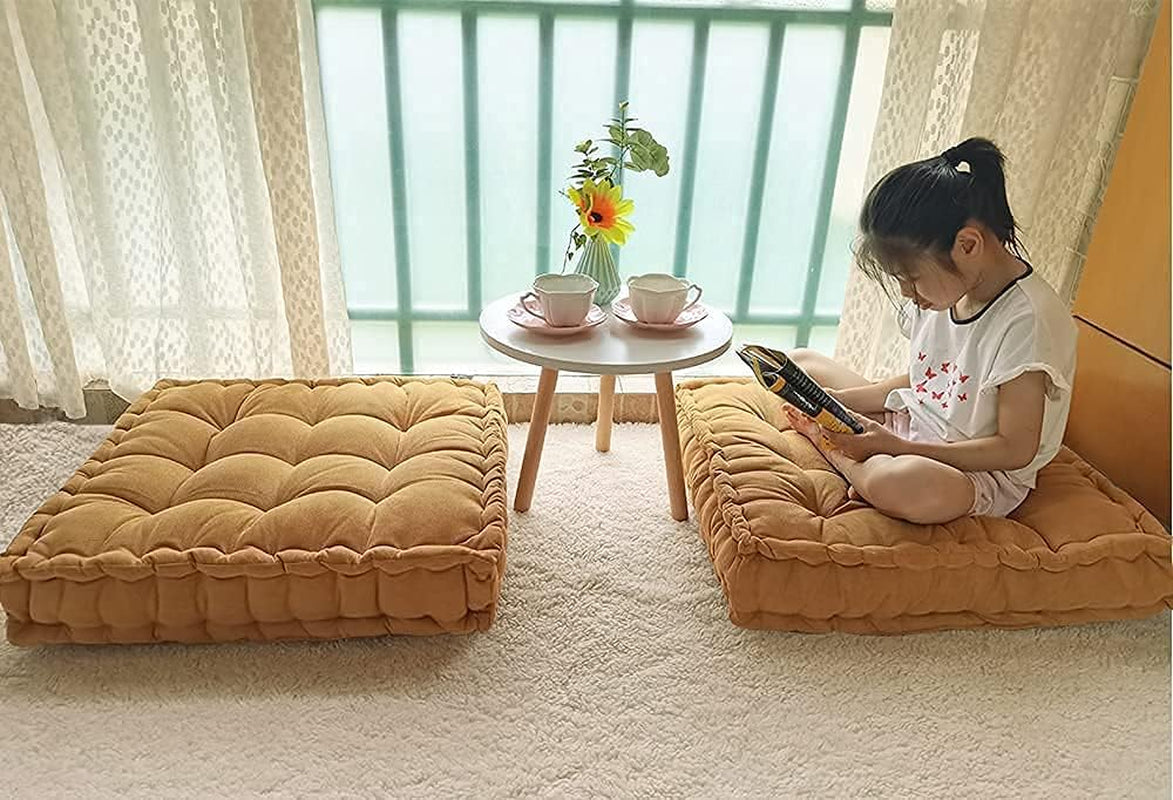 Floor Pillow 25X25 Inch, Square Meditation Cushion Floor Seating for Adults, Oversized Tufted Seat Cushion Reading Nook for Kids, Yoga Meditation Pillow for Sitting on Floor (Yellow)