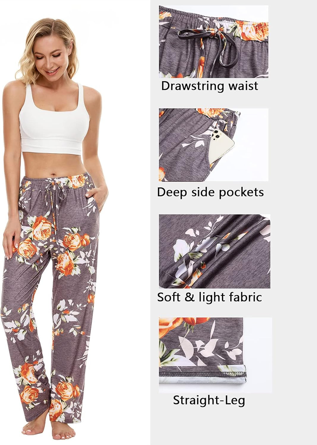 Womens Comfy Lounge Pants Loose Yoga Pants Drawstring Soft Pajama Pants with Pockets