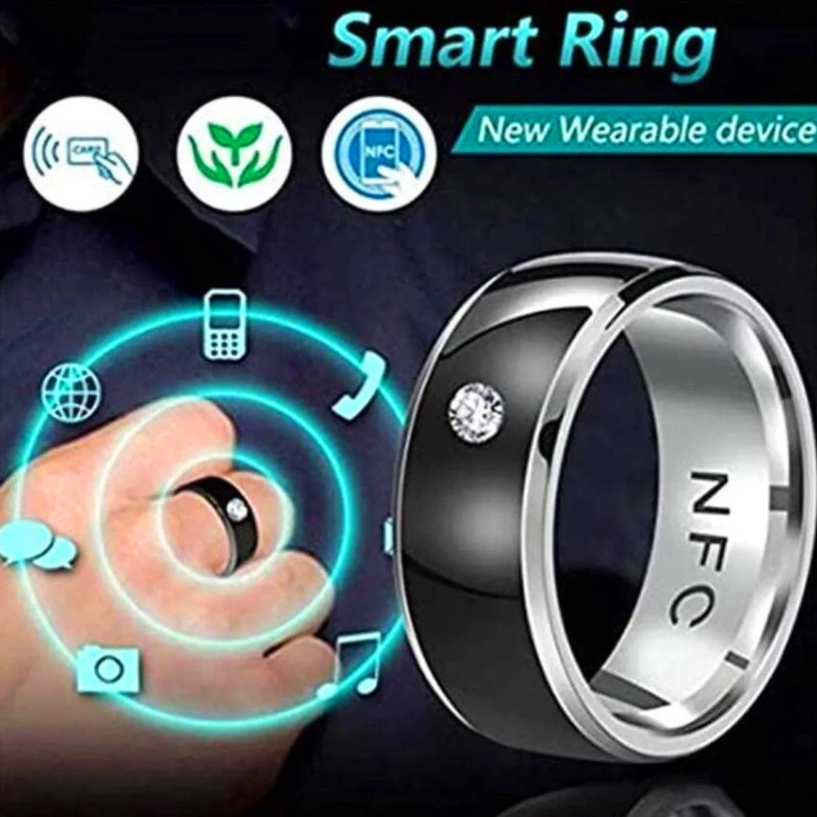 2024 New Rings for Women Nfc Mobile Phone Smart Ring Stainless Steel Ring Wireless Radio Frequency Communication Water Resistance Jewelry Gifts for Her Black