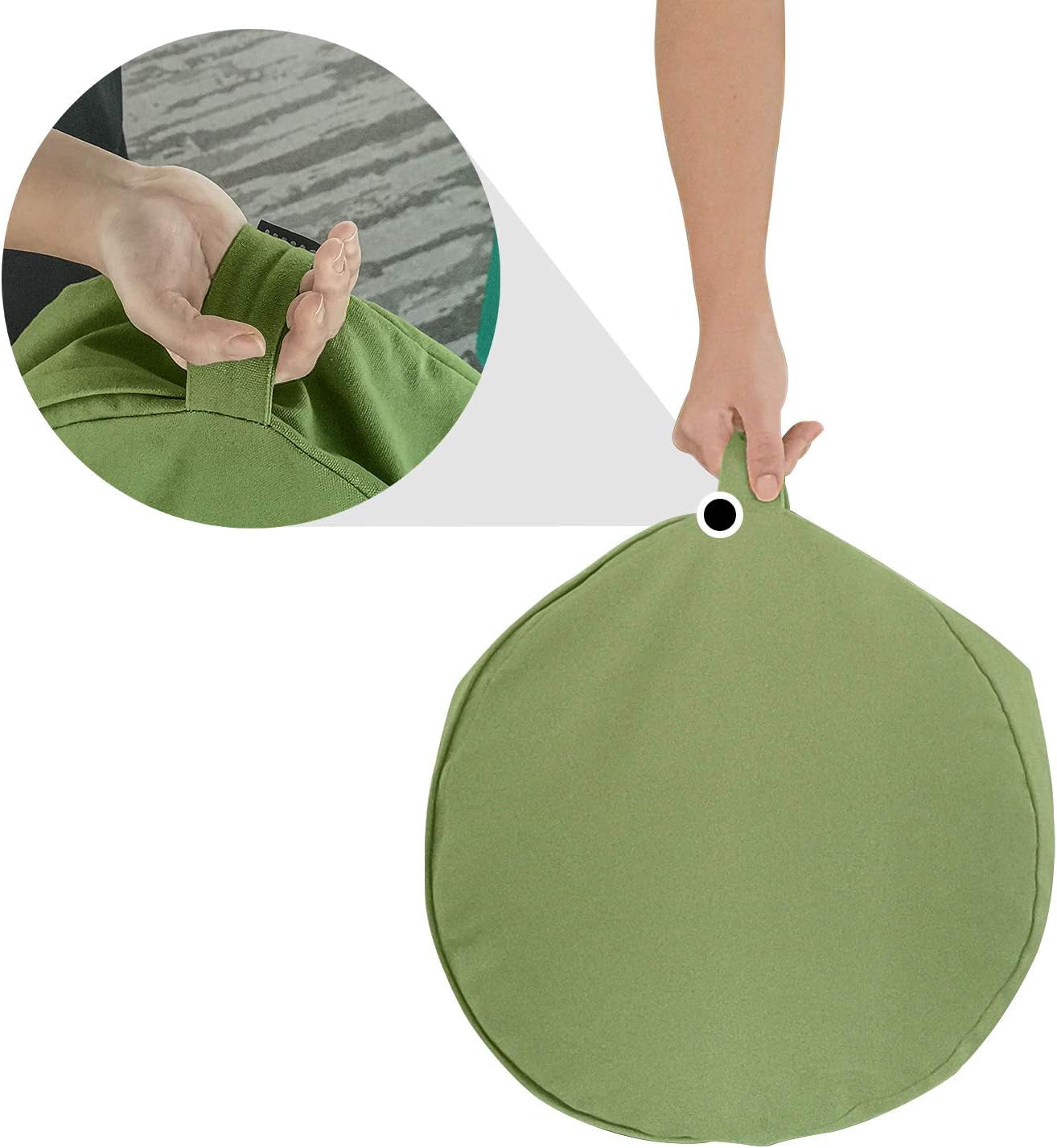 Zafu Yoga Meditation Cushion, round Meditation Pillow Filled with Buckwheat, Zippered Organic Cotton Cover, Machine Washable - 4 Colors and 3 Sizes (Green, 12"X12"X4.5")