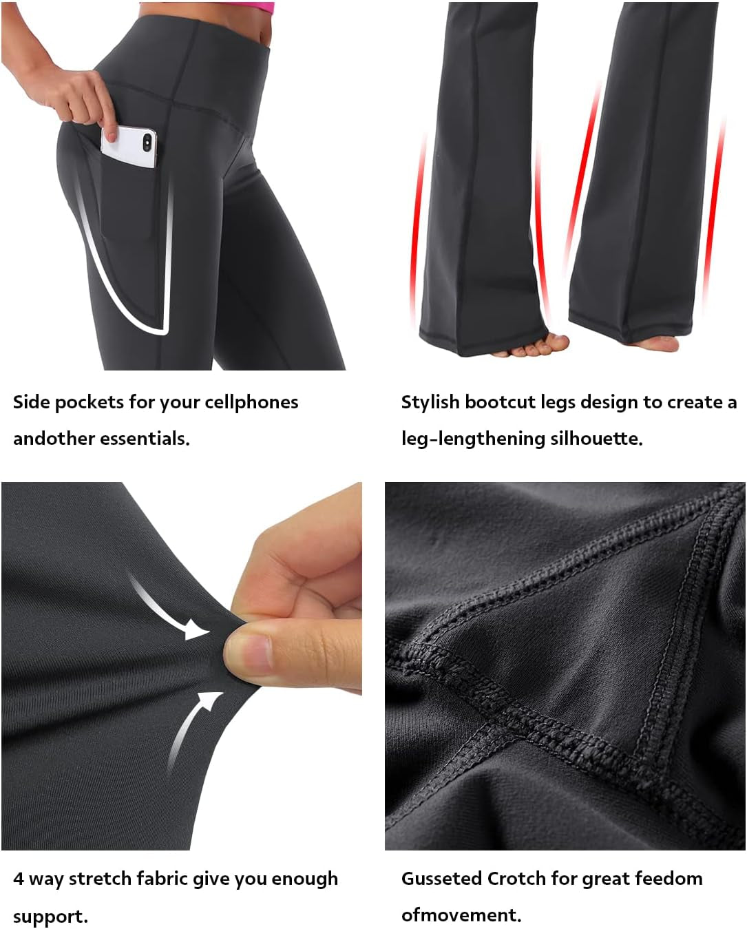 29"/31"/33"/35"/37" Women Bootleg/Wide Legs High Waist Yoga Pants Tummy Control Bootcut Workout Flared Out Pockets
