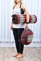 Meditation Cushion Set – 1 round Zafu Meditation Pillow and 1 Square Roll-Up Zabuton Meditation Mat, Pillows Bundle Filled with Kapok