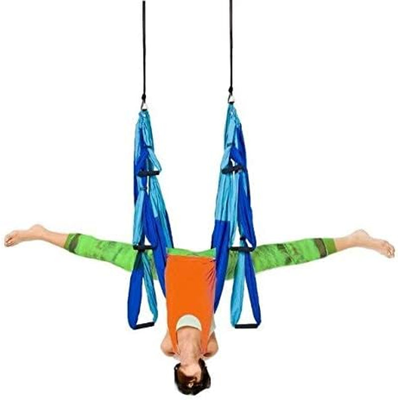Anti-Gravity Aerial Yoga Hammock Swing – Six Handles Sling Pilates Set Kit Include Steel Carabiners Extension Straps No Ceiling Hanging Mount for Home & Gym Fitness