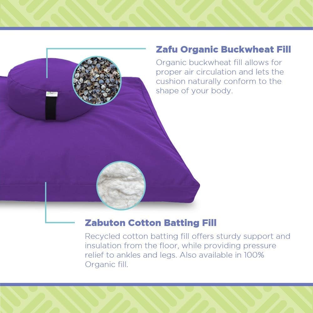 Meditation Cushion Mat Set - Zafu Floor Pillow Organic Buckwheat Pillow + Cotton Filled Zabuton Prayer Pad - Meditation Pillow Yoga Knee Pad - Made in USA - 14" round or 18" Oval