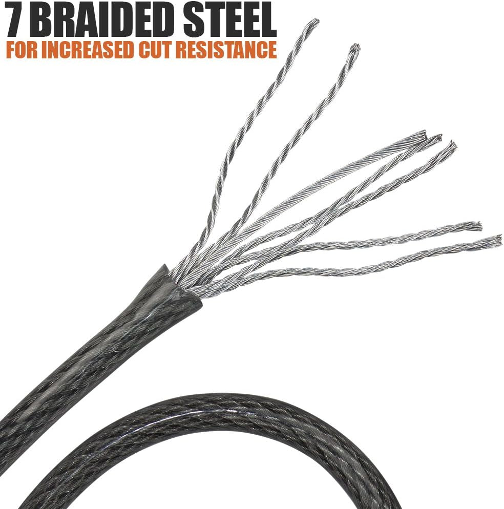 Heavy-Duty 4FT Security Cable Lock with Loops - 10Mm (3/8 Inch) Cut-Resistant Braided Steel Cable - Versatile & Weatherproof - Security Chain for Padlock, Chain Lock, Wire Lock