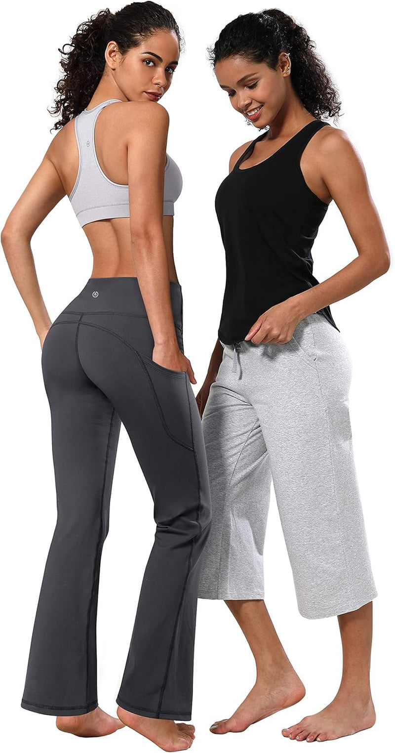 29"/31"/33"/35"/37" Women Bootleg/Wide Legs High Waist Yoga Pants Tummy Control Bootcut Workout Flared Out Pockets