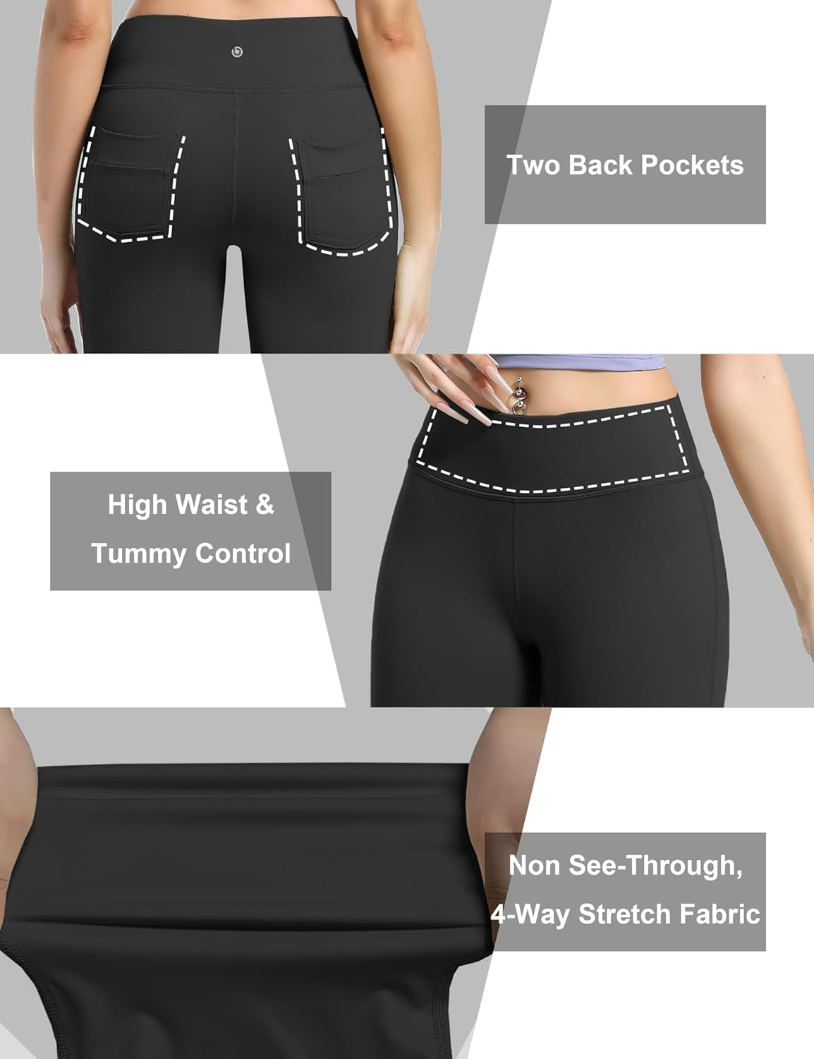 29"/31"/33"/35"/37" Women'S High Waist Straight Leg Yoga Pants Tummy Control Workout Pants with Pockets