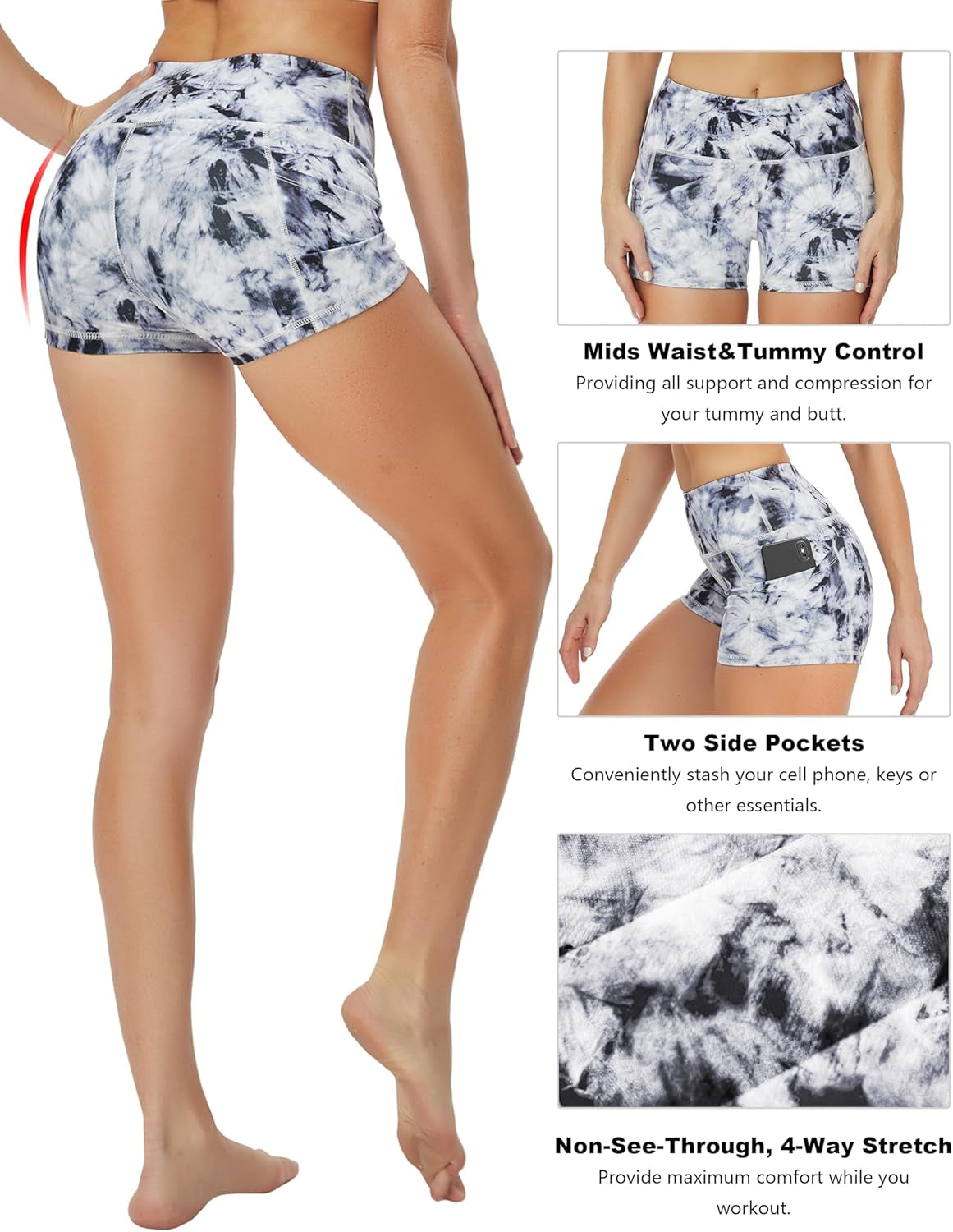 2.5"/4"/5" Basic/Out Pockets Women'S High Waist Tummy Control Yoga Shorts 4 Way Stretch Running Workout Shorts