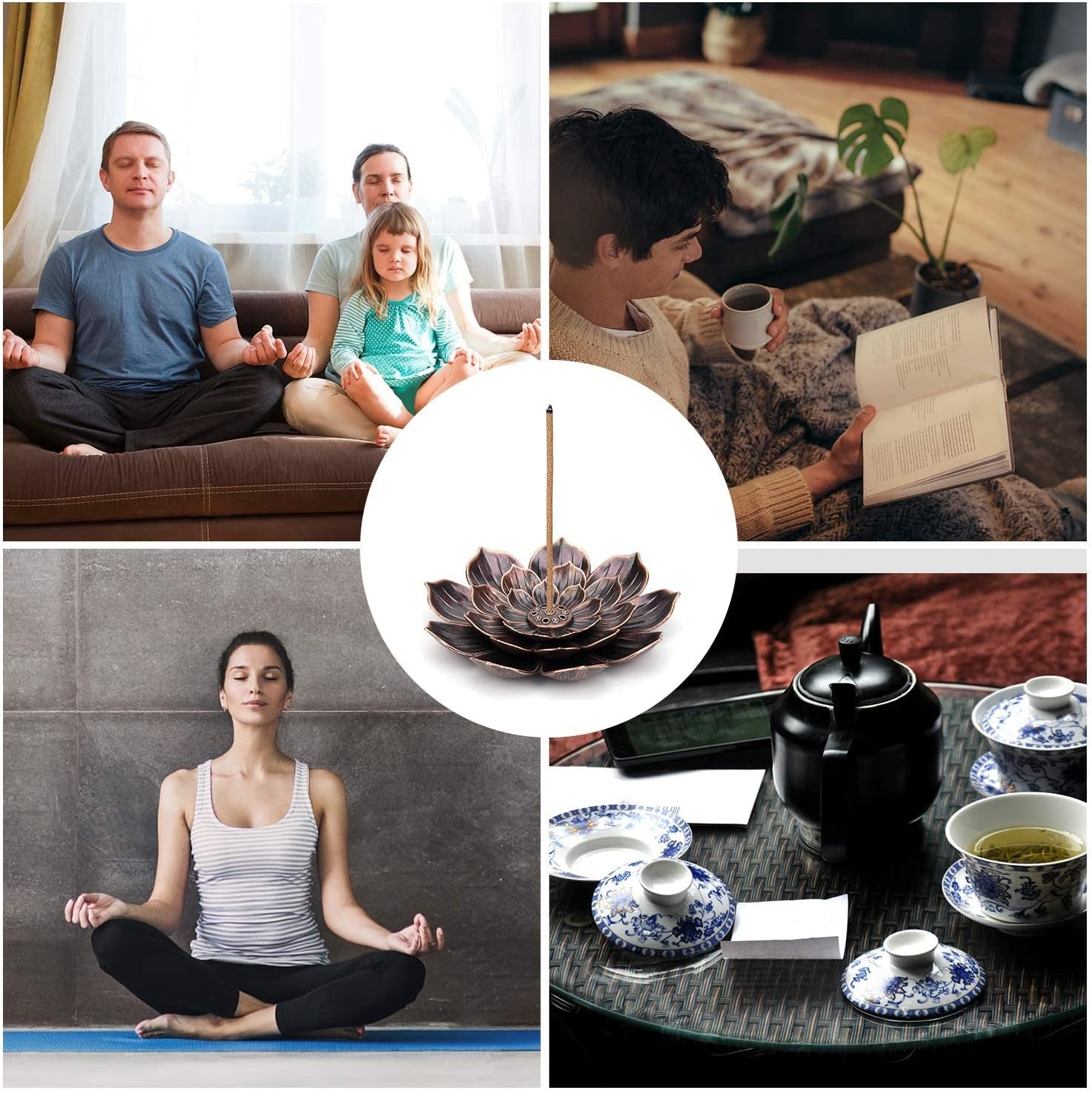 Brass Lotus Incense Burner, Brass Incense Holder Cone Incense Burner Holder with Ash Catcher and Ash Brush for Home Office Fragrance Accessories