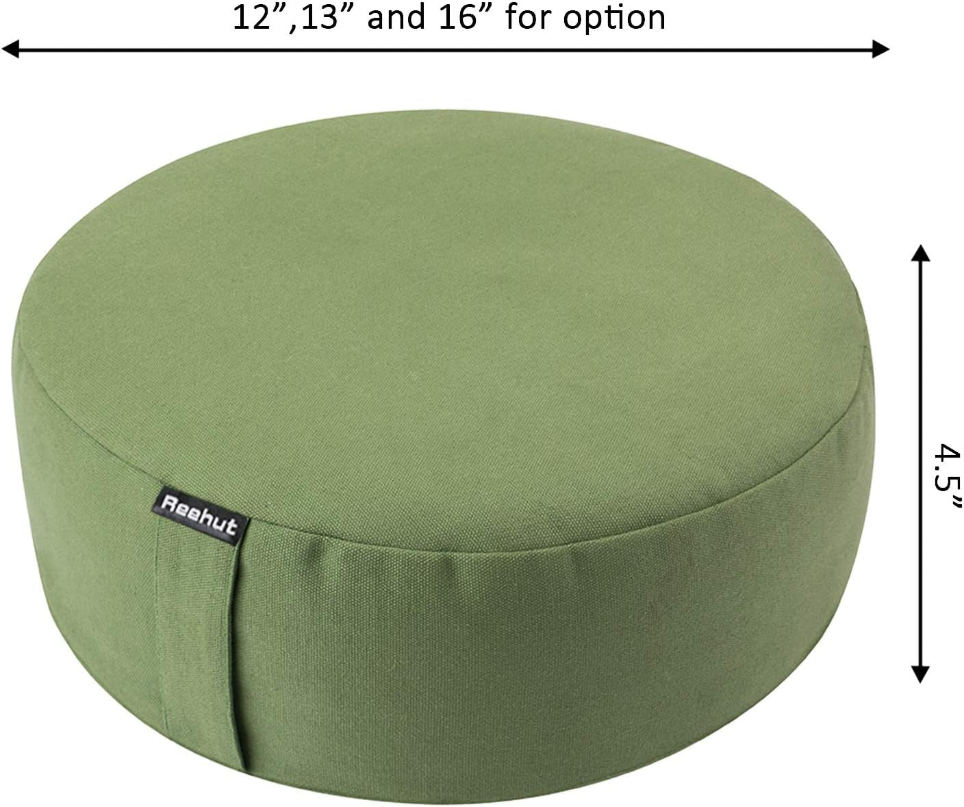 Zafu Yoga Meditation Cushion, round Meditation Pillow Filled with Buckwheat, Zippered Organic Cotton Cover, Machine Washable - 4 Colors and 3 Sizes (Green, 12"X12"X4.5")