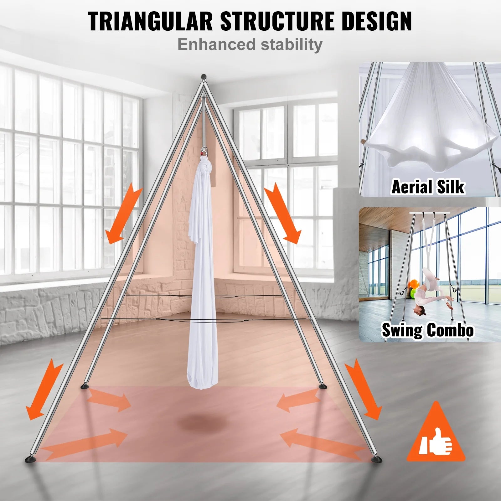 551.15 Lbs Yoga Swing Stand Hammock Aerial Silk Kit Load Yoga Frame White