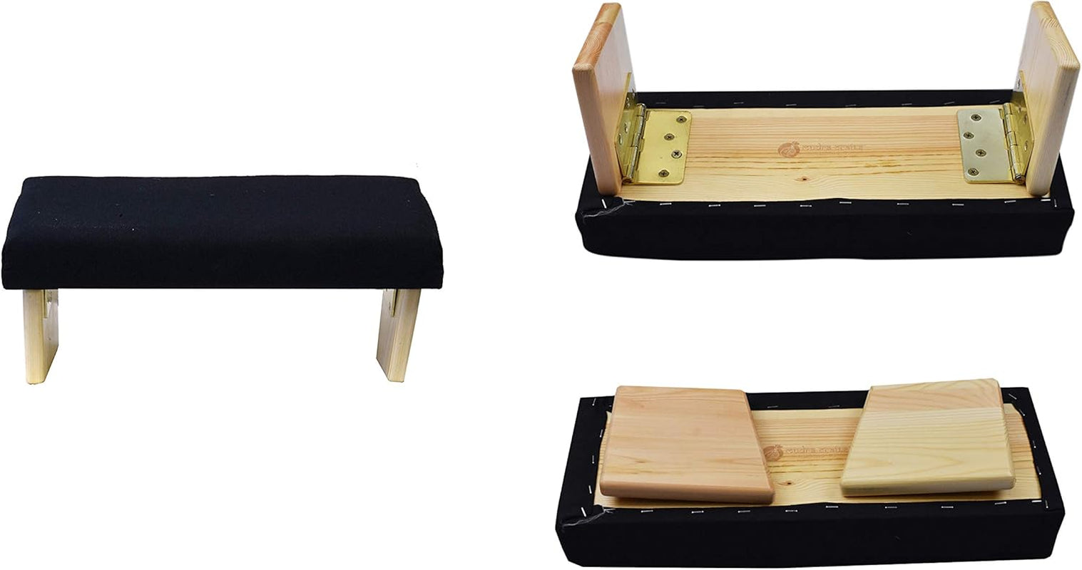 Black Foldable Meditation Chair - Yoga Zen Meditation Bench Kneeling Stool - Wooden Meditation Stool with Cushion - Prayer Kneeler Seiza Meditation Seat