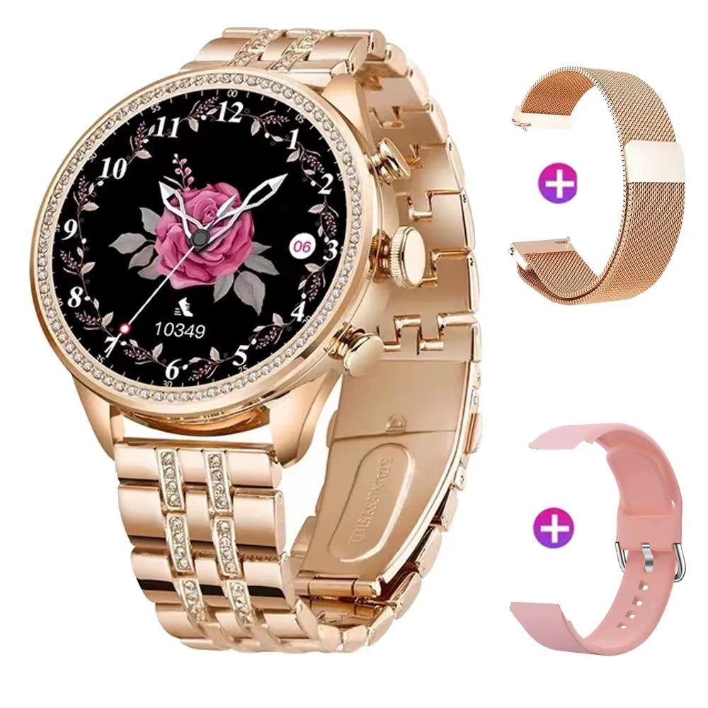 Smart Watch for Lady 1.28'' Bluetooth Call Blood Pressure DIY Custom Dial Sport Fitness Bracelet Waterproof Men Smartwatch Women