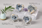 Celestite Crystals Heart Blue Geode Celestite Cluster Natural Celestite Stone Large Healing Crystal for Home Decor, Gifts with Plastic Stand 3.2"-3.6"