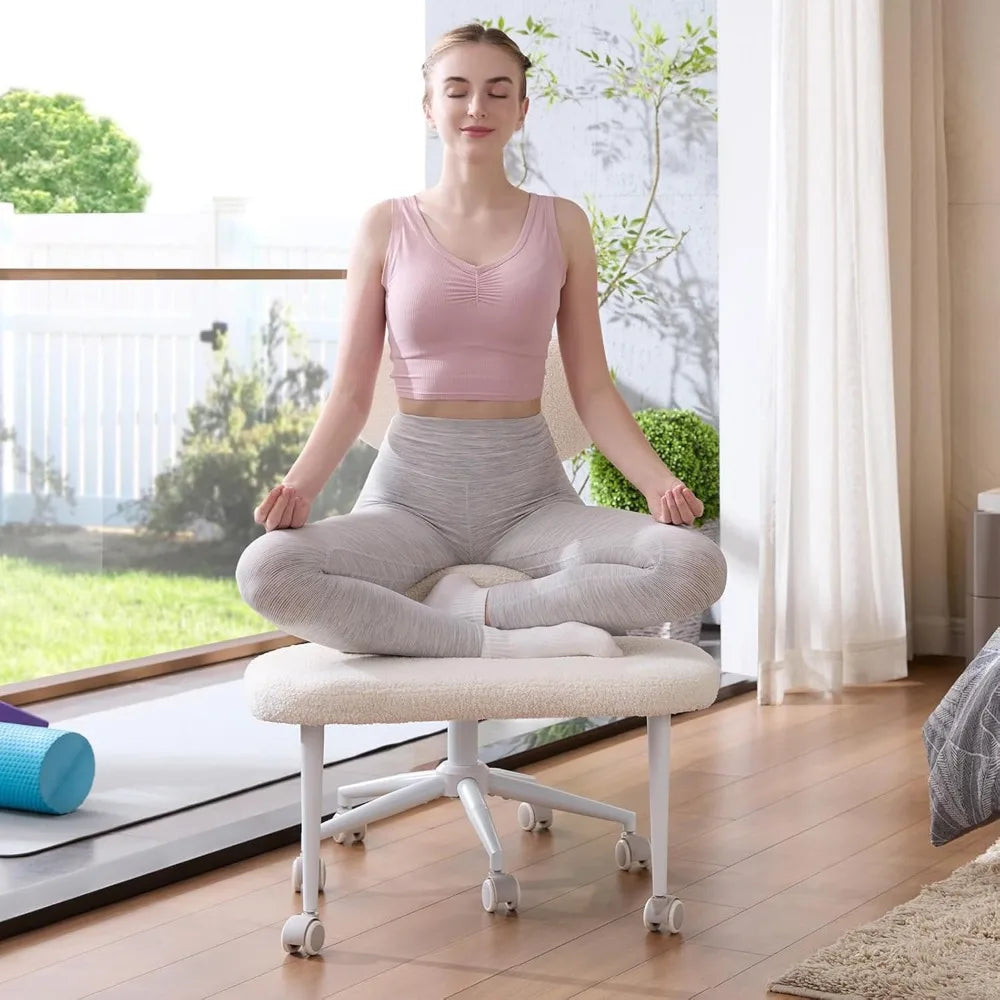 Cross Legged Office Chair with Wheels, Meditation Chair, ADHD Chair for Adults, Wider Criss Cross Chair, Height Adjustable Backr