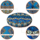 Boho Floor Pillow, Bohemian Patchwork Style Meditation Pillow round Seat Cushion Yoga Cushion India Seating Pad for Living Room Bedroom Balcony Garden, 22 Inch, Blue