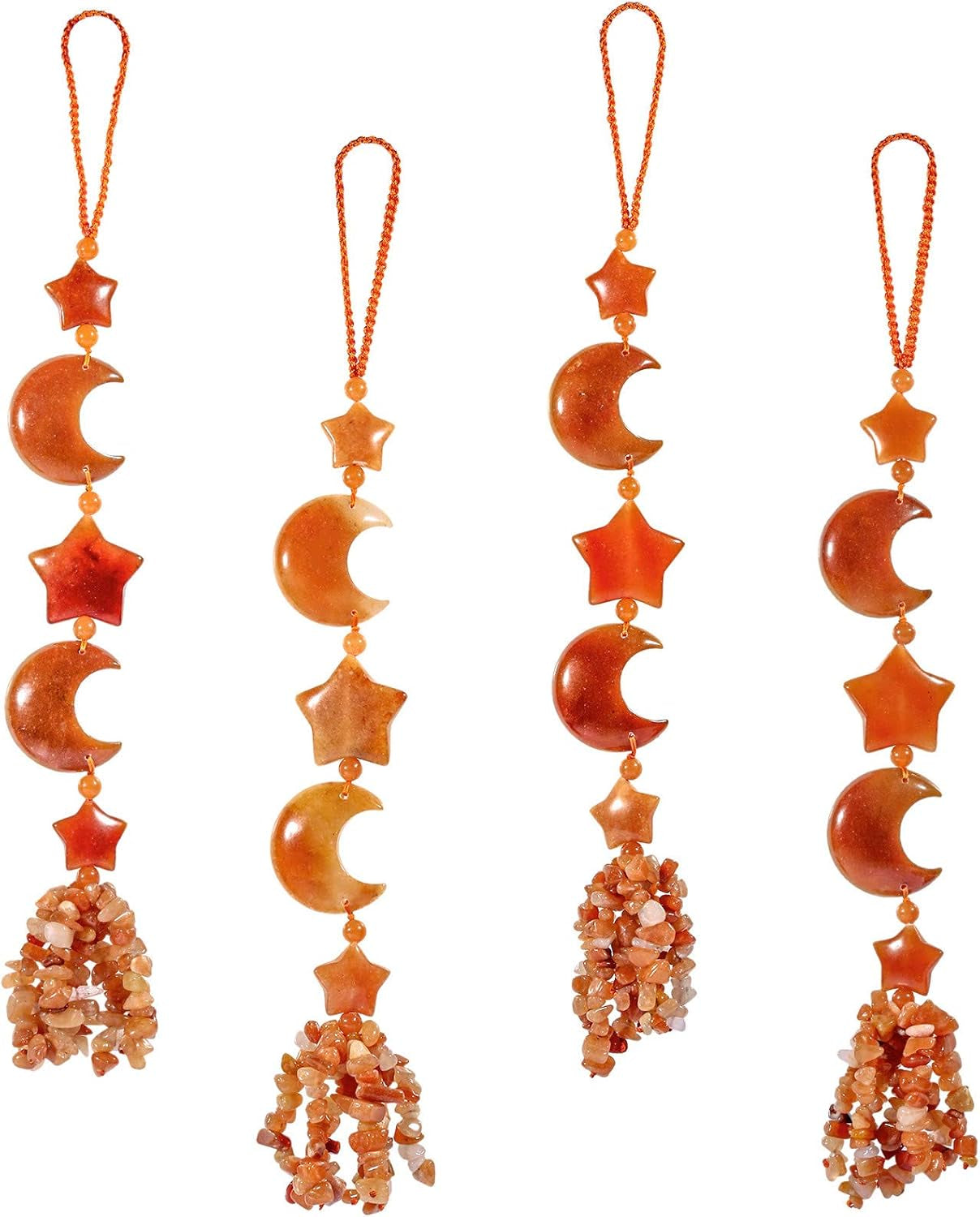 Handmade Crystal Stones Hanging Ornaments Star & Moon Charms Car Ornament for Chakra Healing Yoga Meditaiton Fengshui Window Decoration, Red