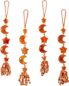 Handmade Crystal Stones Hanging Ornaments Star & Moon Charms Car Ornament for Chakra Healing Yoga Meditaiton Fengshui Window Decoration, Red
