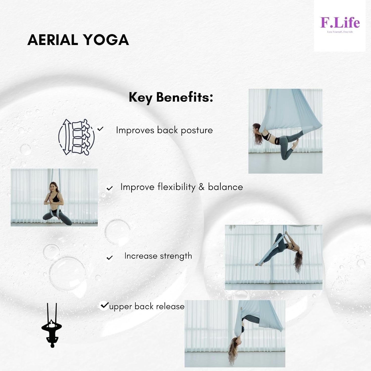 Aerial Yoga Hammock Kit- Yoga Swing Multicolor 5 Yards-Flying Yoga Include Daisy Chain,Carabiner and Pose Guide