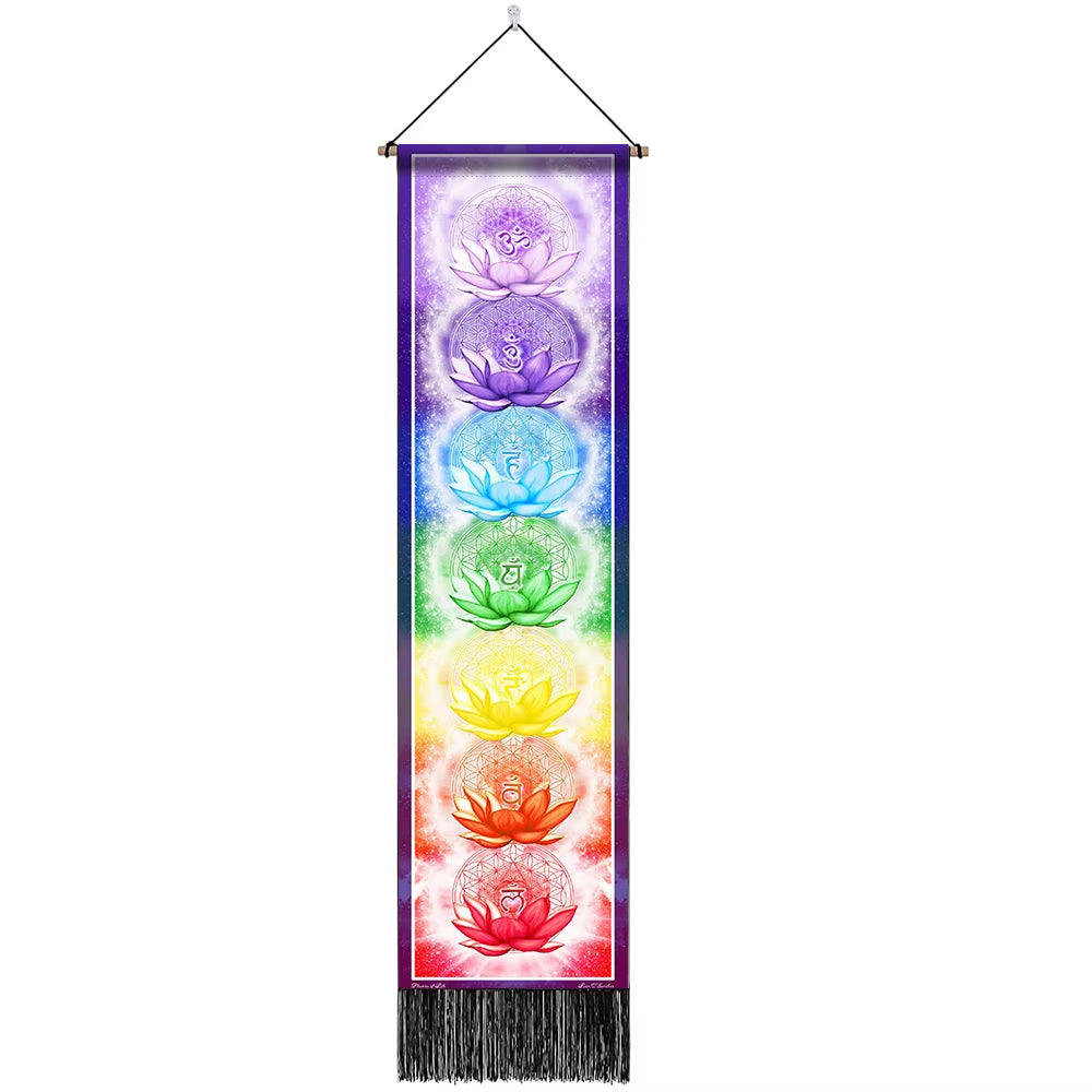 Seven Chakra Tapestry ,Hippie Mandala Chakras Wall Hanging , Yoga Meditation Tapestries for Spiritual Room Decor , 12.8"X 51.2"