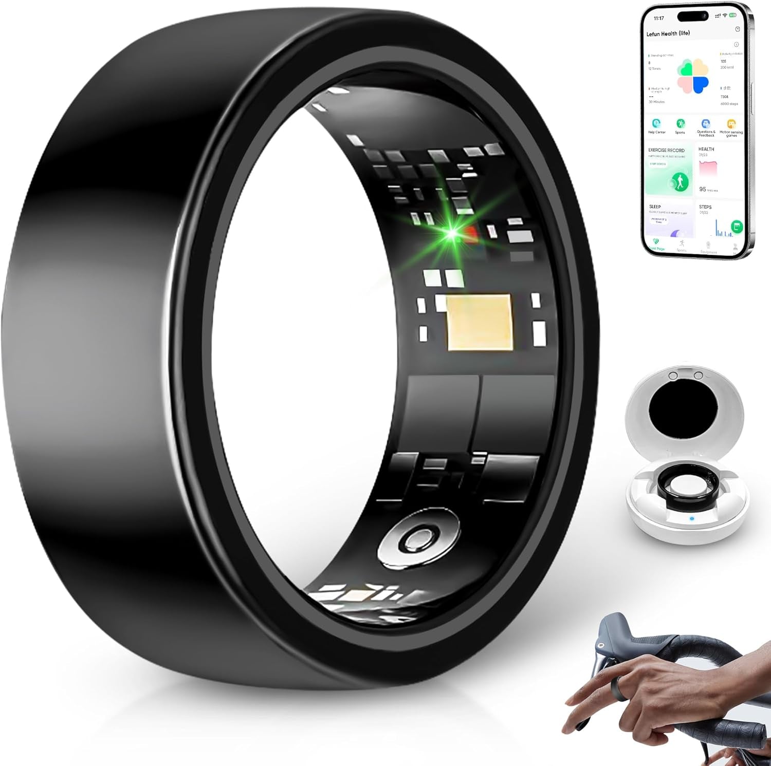Smart Rings for Women Men, Sleep Tracker, Step Tracker, No Subscription Fee, IP68 Waterproof Smart Ring for Ios & Android (Black 11#)