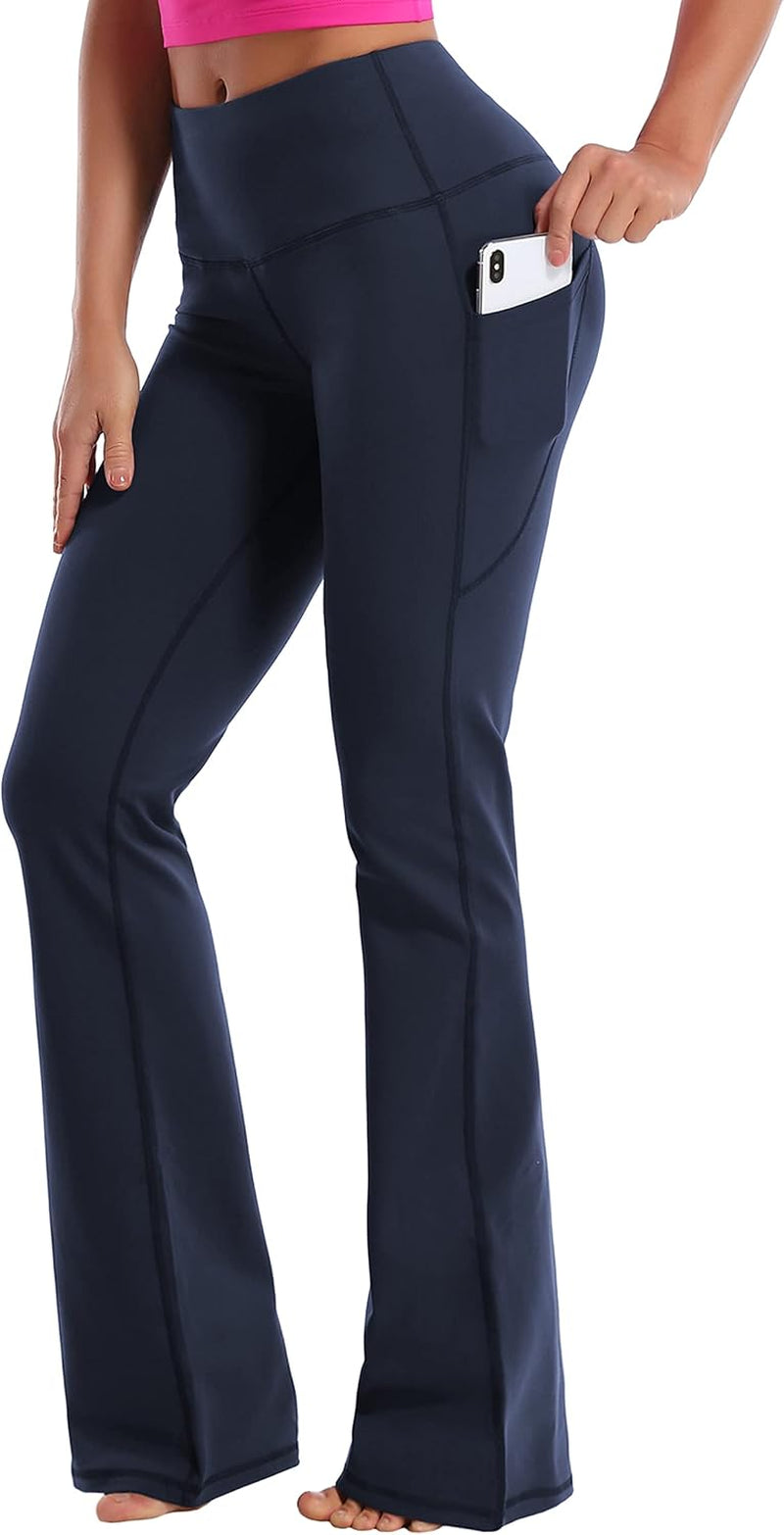 29"/31"/33"/35"/37" Women Bootleg/Wide Legs High Waist Yoga Pants Tummy Control Bootcut Workout Flared Out Pockets