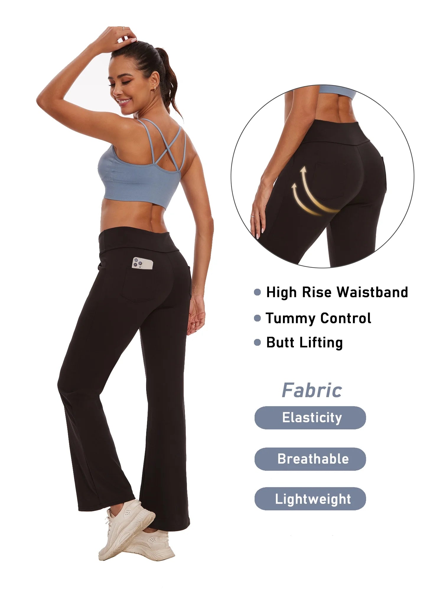 Womens Bootcut Yoga Pants with Pockets High Waist Bootleg Trousers Workout Gym Flare Legging Activewear Black XL