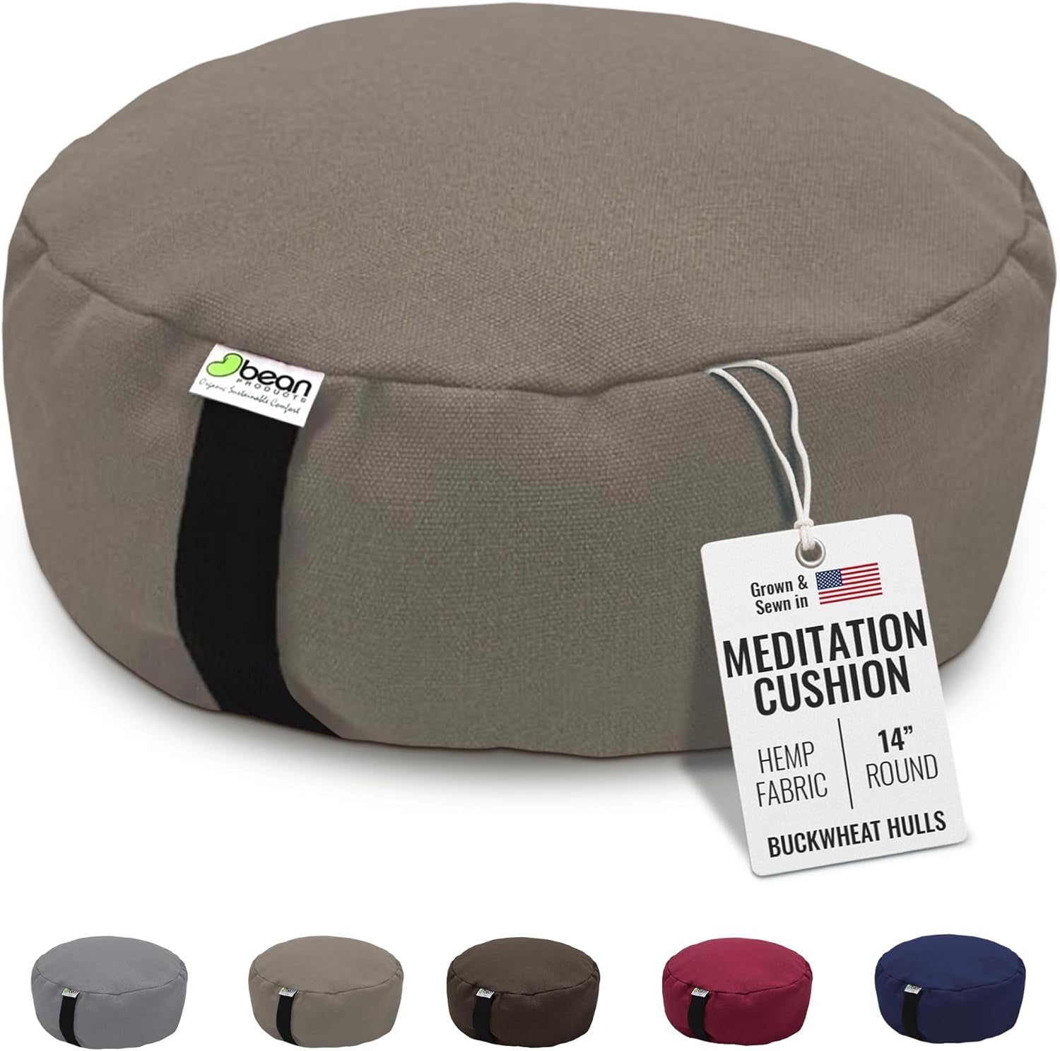 Hemp Zafu Meditation Cushion for Sitting on Floor, Hemp Yoga Pillow, Zafu Meditation Pillow, Zen Seiza Kneeling Prayer Pad Support - Made in USA - round Natural