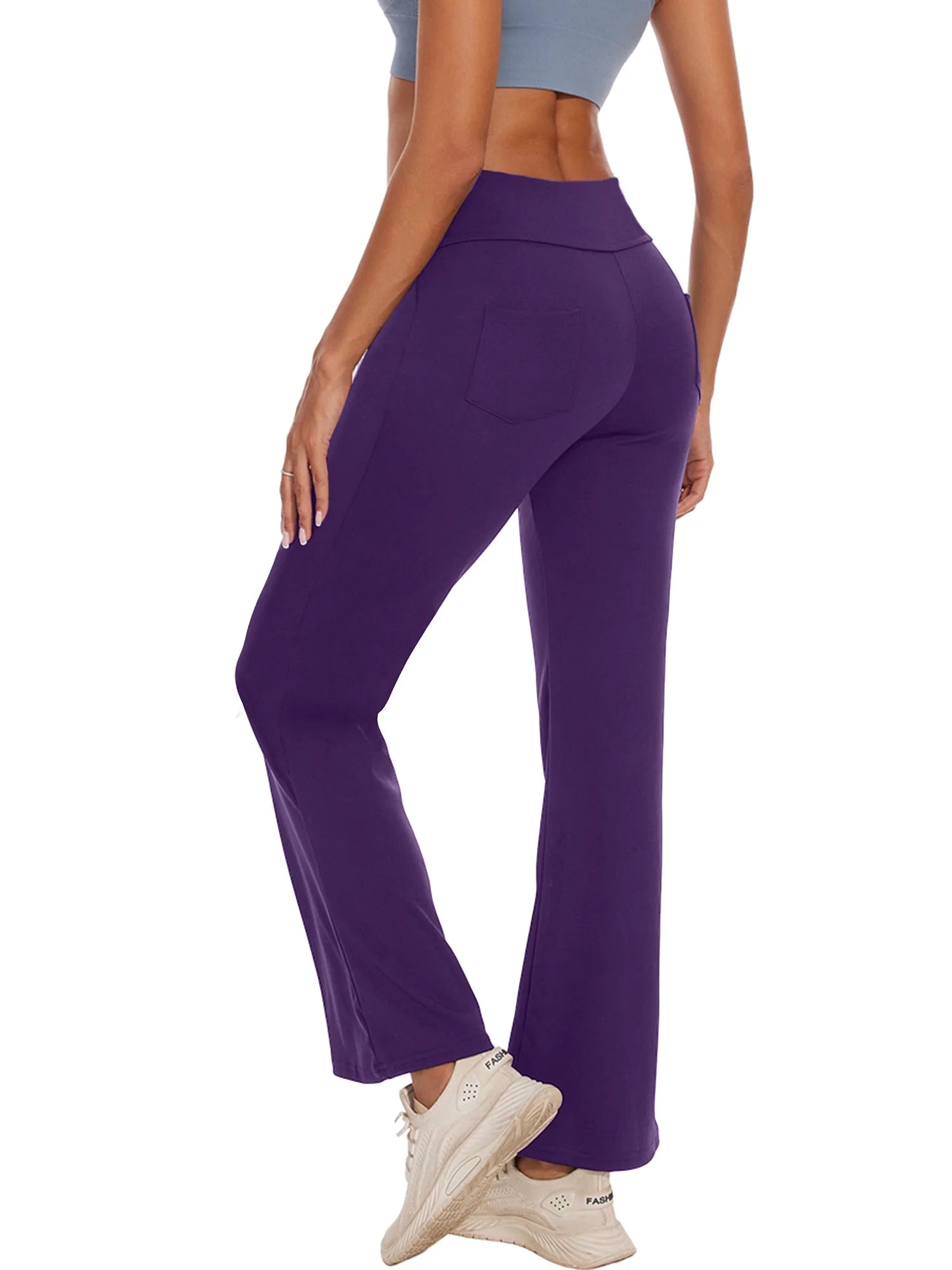 Womens Bootcut Yoga Pants with Pockets High Waist Bootleg Trousers Workout Gym Flare Legging Activewear Purple 2XL