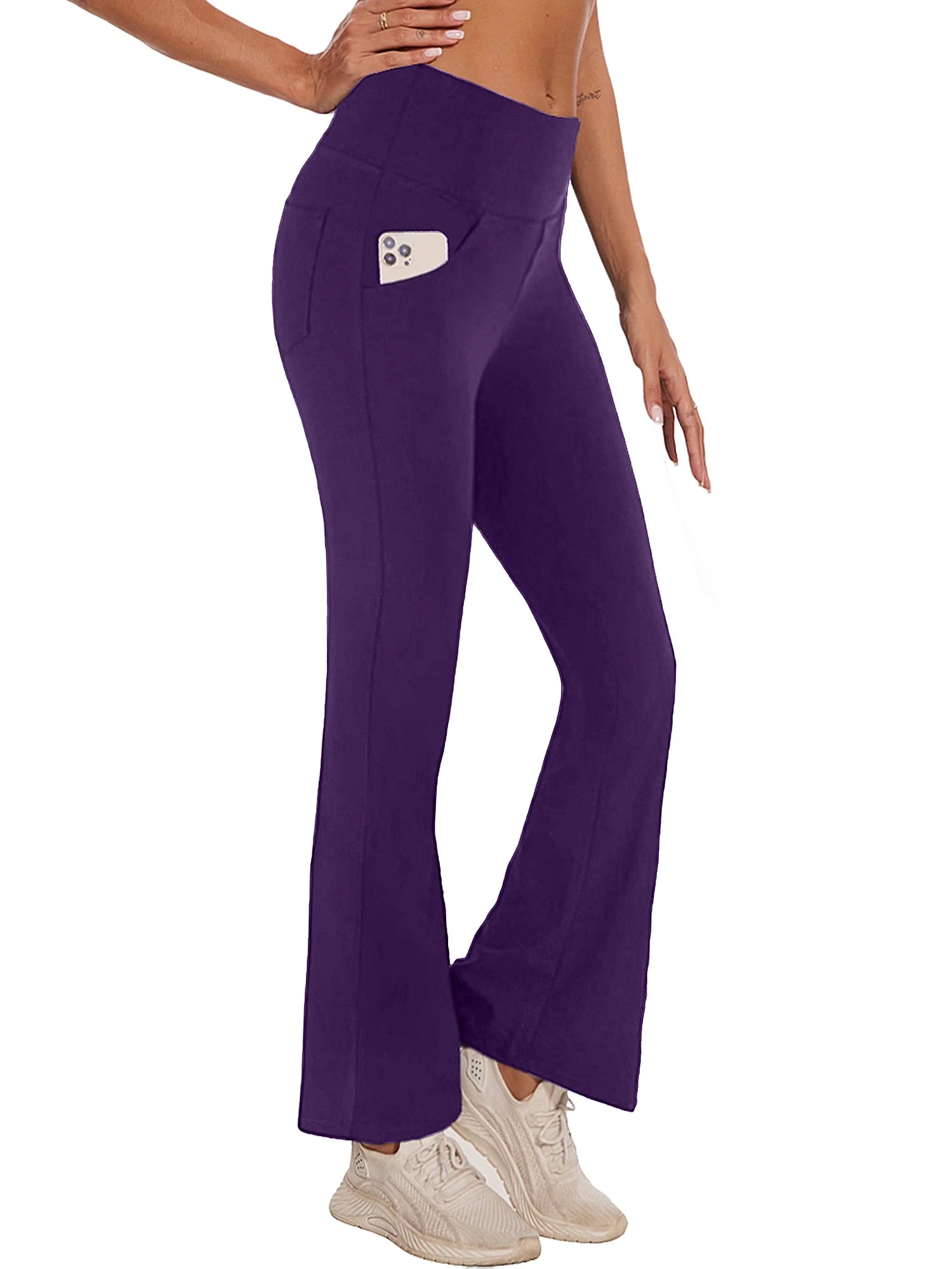Womens Bootcut Yoga Pants with Pockets High Waist Bootleg Trousers Workout Gym Flare Legging Activewear Purple 3XL