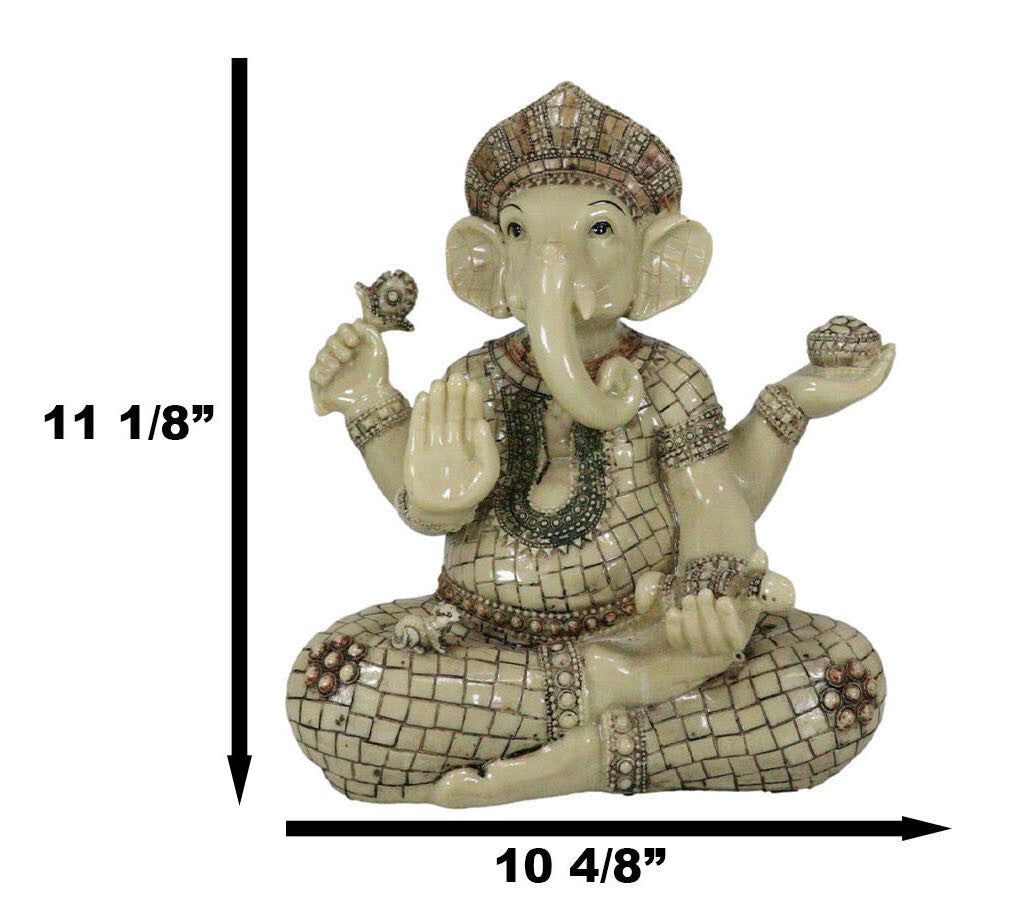 Ebros 11" Tall Hindu Ganesha in Meditation Holding Bowl Conch and Lotus Statue