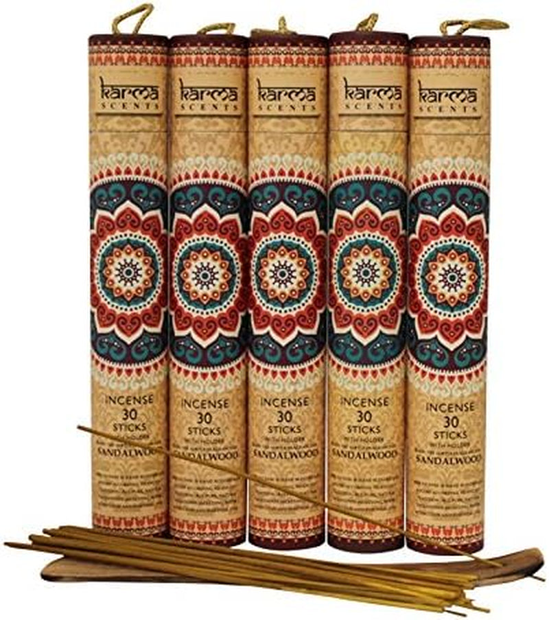 Premium Sandalwood Incense Sticks, 5 Set Gift Pack with a Free Holder in Each Box. Includes 150 Sticks and Five Incense Burners | Perfect for Home Decor and Gifts.